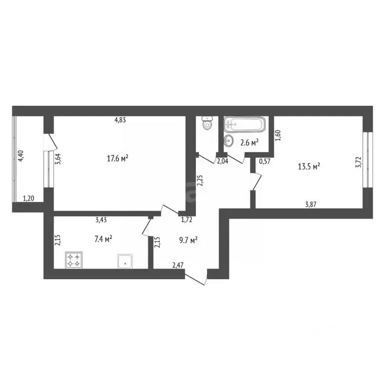 2-к кв. Амурская область, Благовещенск Трудовая ул., 44 (52.0 м) - Фото 1