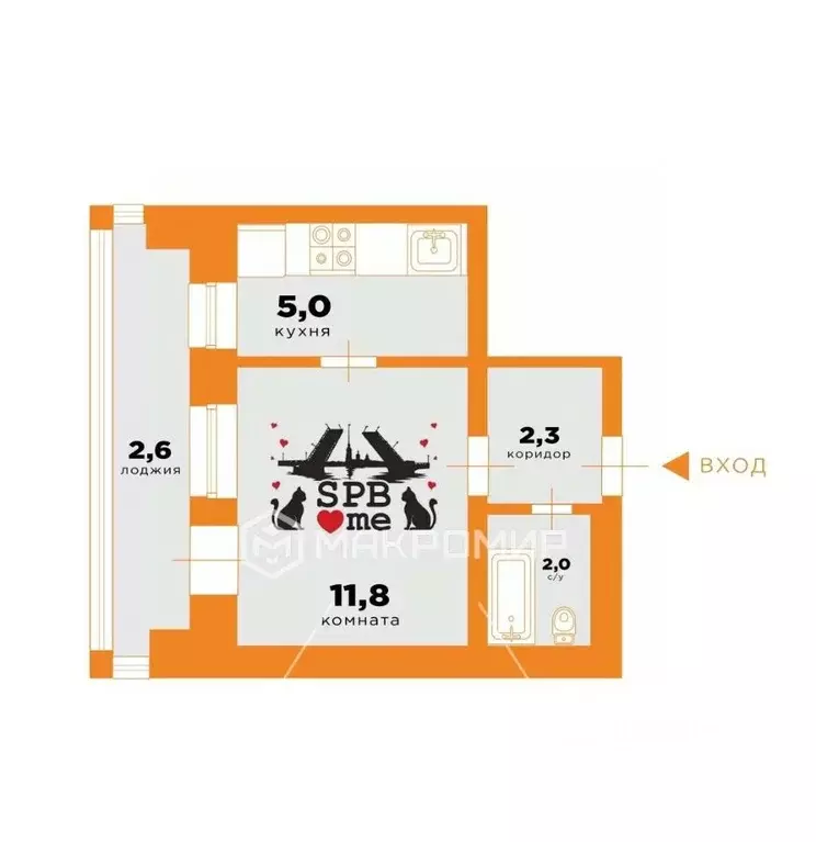 1-к кв. Санкт-Петербург ул. Червонного Казачества, 46 (21.1 м) - Фото 2