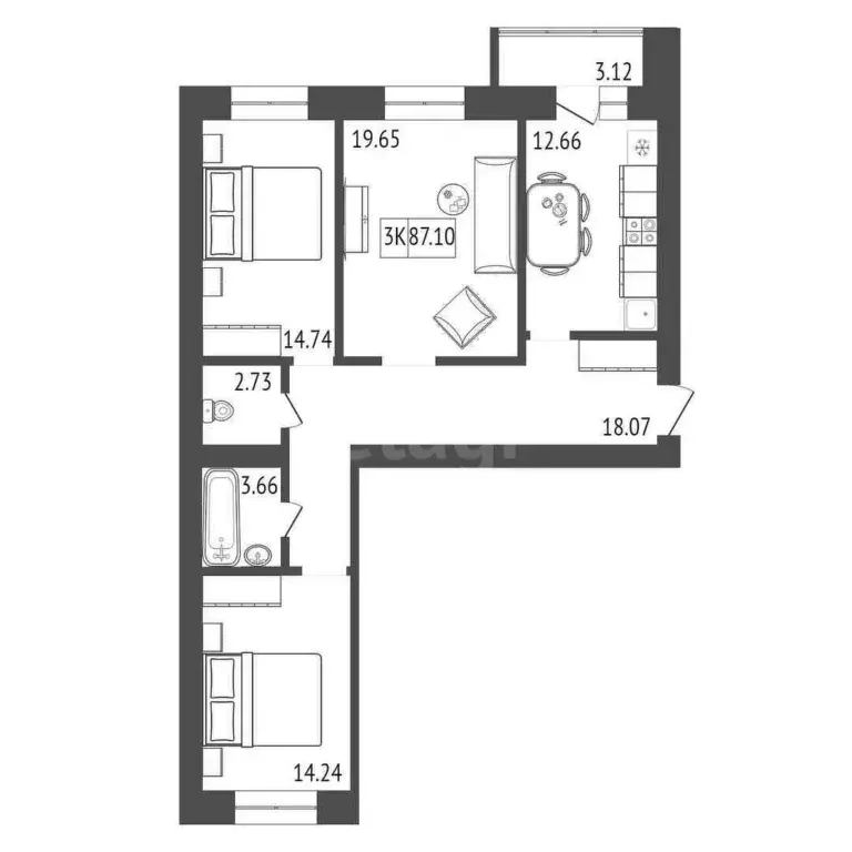 Продаётся 3-к квартира, 87.1 м - Фото 0