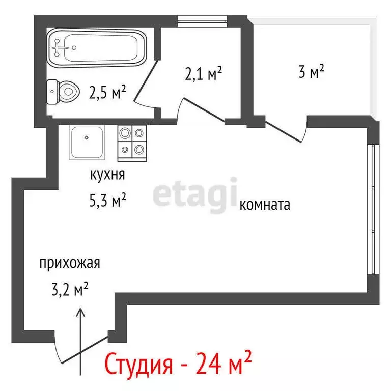 Квартира-студия: Екатеринбург, улица Щербакова, 76 (24 м) - Фото 0