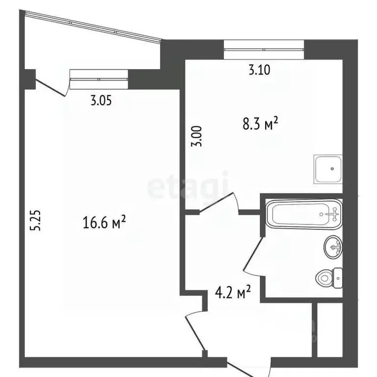 1-к кв. Татарстан, Набережные Челны 30-й комплекс, 4 (33.3 м) - Фото 1