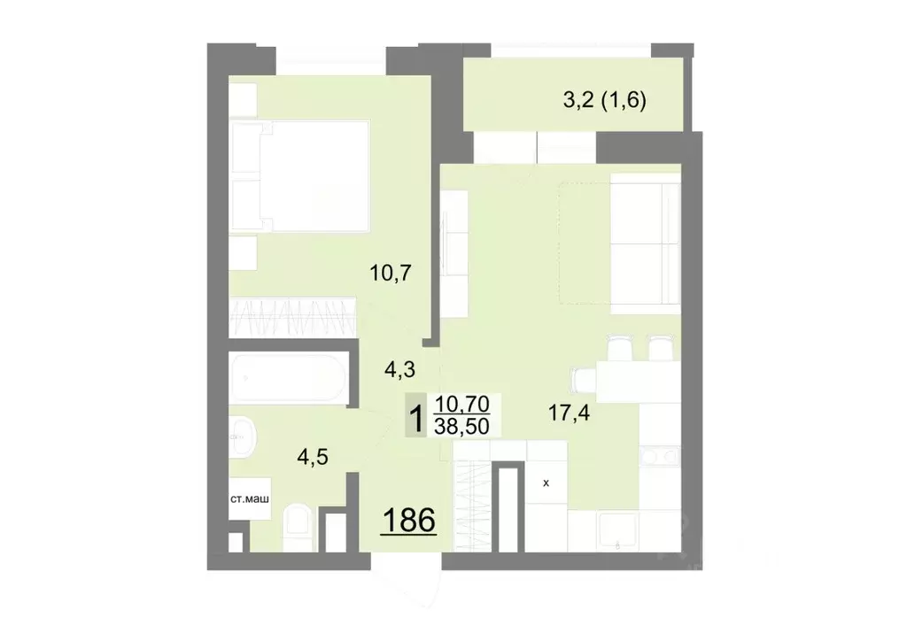 1-к кв. Свердловская область, Екатеринбург ул. Металлургов, 63/3 (38.5 ... - Фото 1