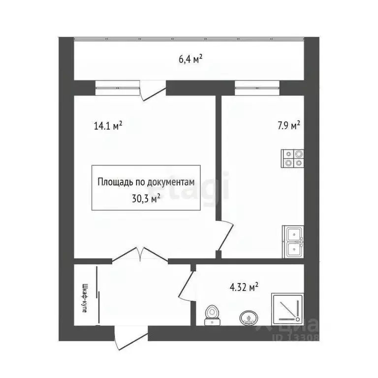 1-к кв. Томская область, Томск Нижний пер., 47 (30.3 м) - Фото 1