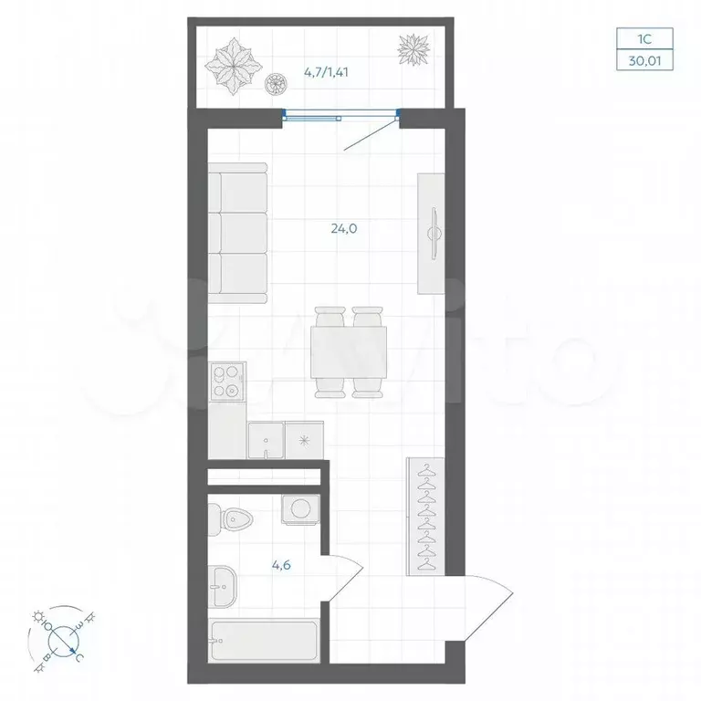 Квартира-студия, 30 м, 3/18 эт. - Фото 1