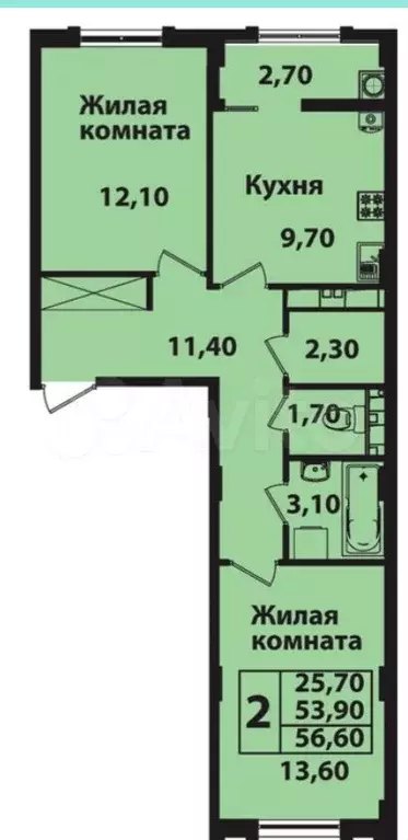 2-к. квартира, 57,8 м, 1/12 эт. - Фото 1