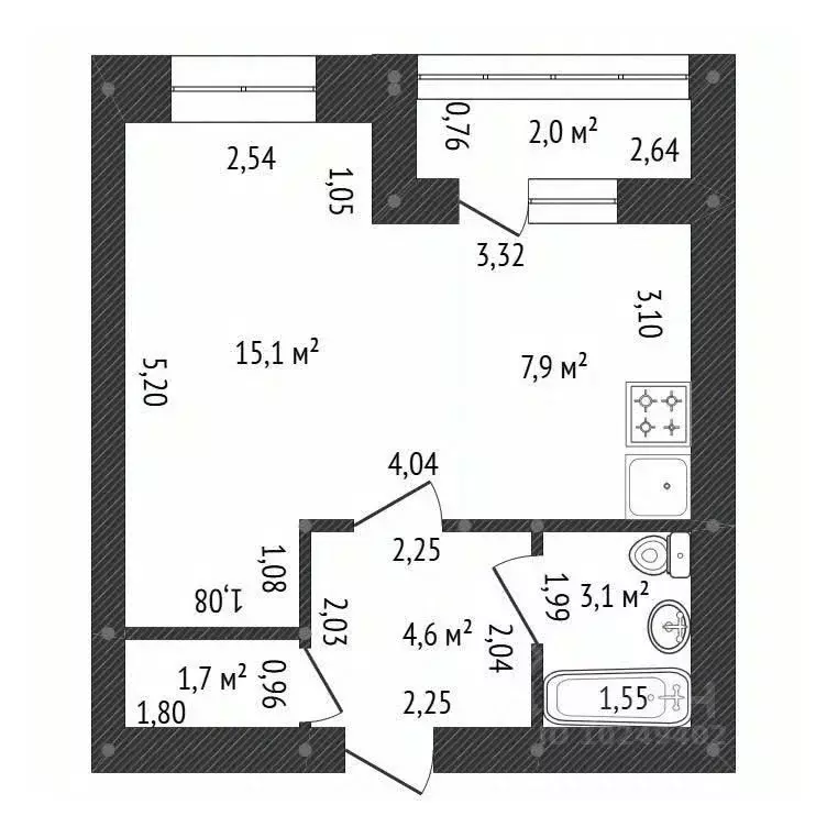 1-к кв. Башкортостан, Уфа ул. Блюхера, 1/3 (33.1 м) - Фото 2