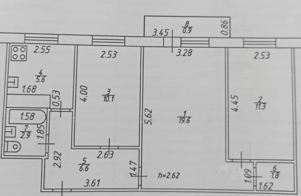 3-к кв. Татарстан, Казань ул. Челюскина, 27А (59.7 м) - Фото 1