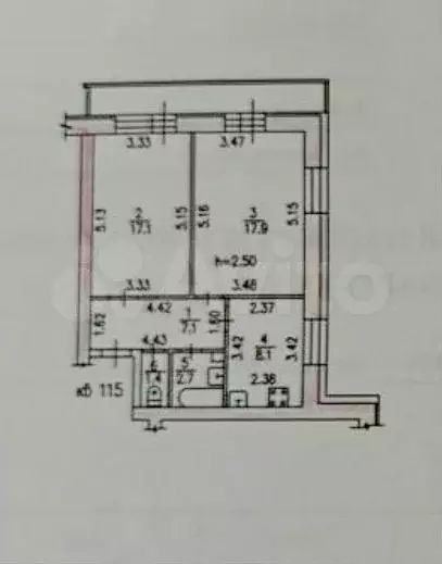 2-к. квартира, 55 м, 9/10 эт. - Фото 0