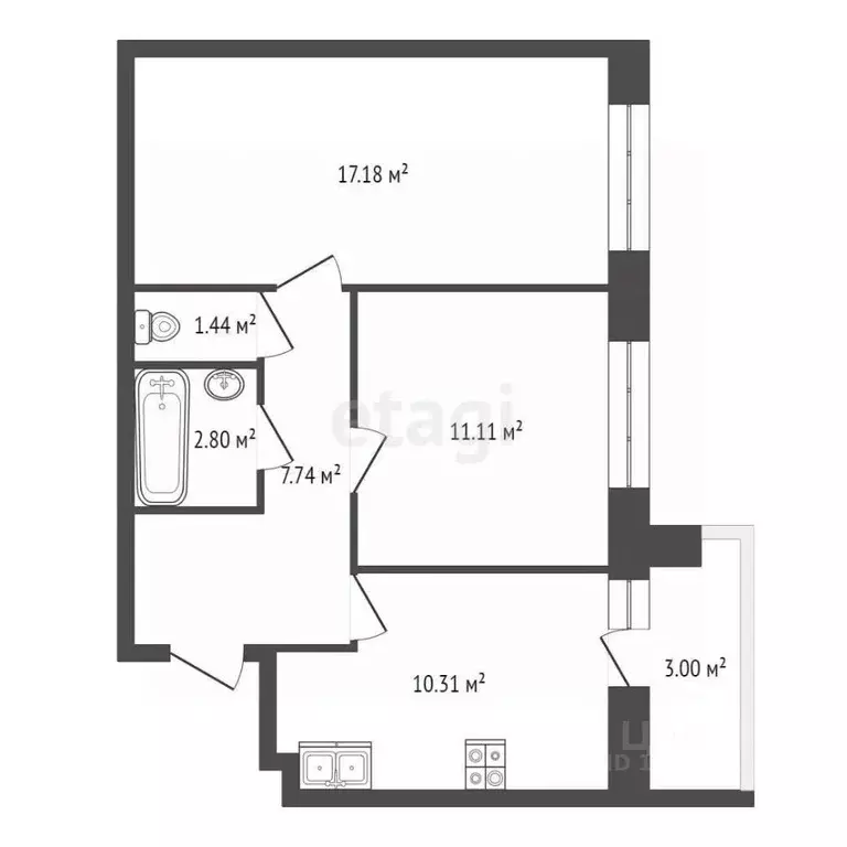 2-к кв. Пензенская область, Пенза ул. Терновского, 114 (52.3 м) - Фото 1