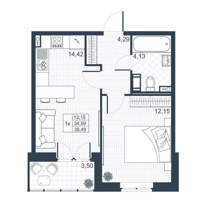 1-комнатная квартира: Коммунар, массив Ижора (36.74 м) - Фото 0