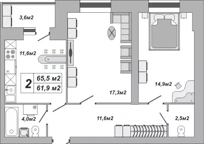 2-к кв. Тамбовская область, Тамбов ул. Чичерина, 7/3 (65.5 м) - Фото 0