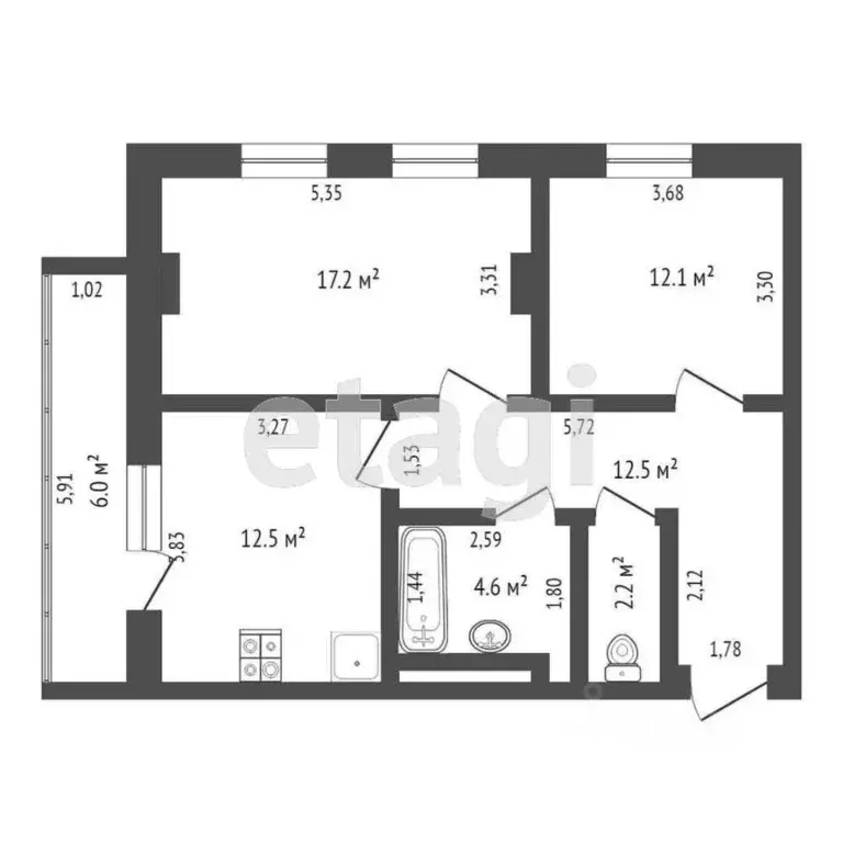 2-к кв. Саха (Якутия), Якутск ул. Кузьмина, 26А (60.2 м) - Фото 2