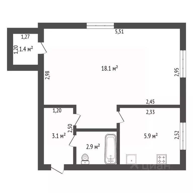 1-к кв. Амурская область, Благовещенск Красноармейская ул., 175 (31.5 ... - Фото 2