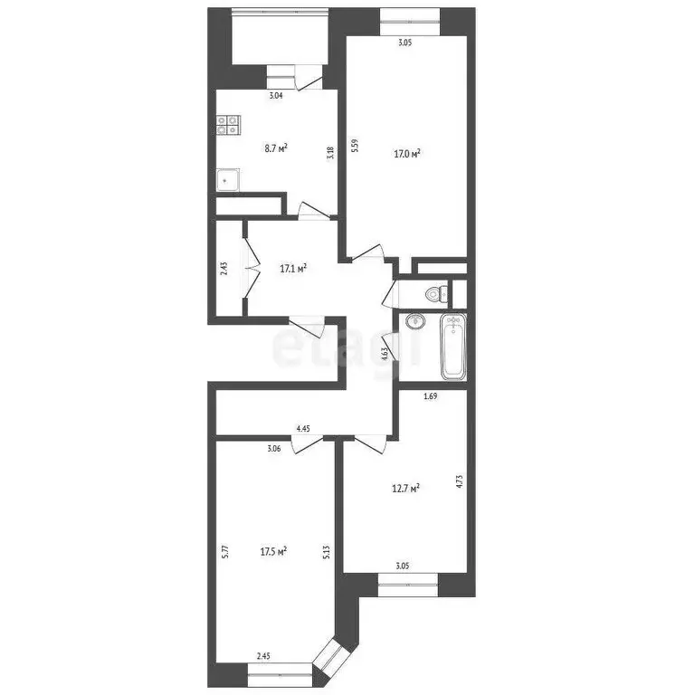 3-комнатная квартира: Москва, Нижегородская улица, 17 (77.1 м) - Фото 0