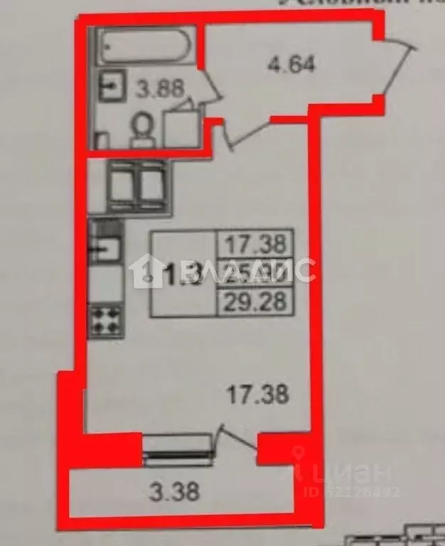 Студия Санкт-Петербург ул. Русановская, 18к8 (29.28 м) - Фото 1