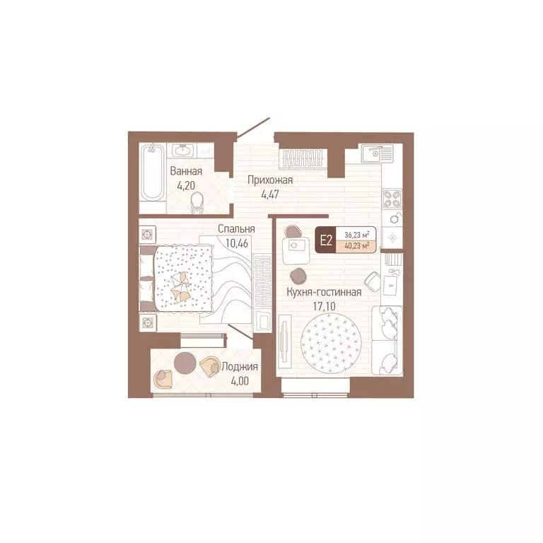 1-комнатная квартира: Тула, 2-й Клинской проезд, 10 (40.23 м) - Фото 1