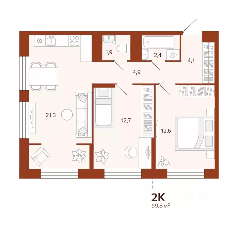 2-к кв. Тюменская область, Тюмень ул. Новаторов, 30 (59.8 м) - Фото 1