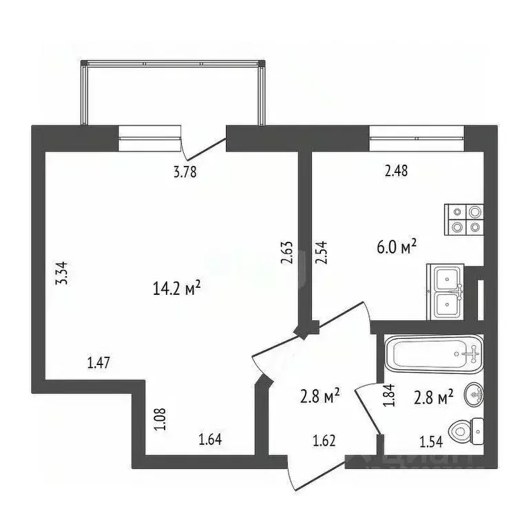1-к кв. Пермский край, Чернушка Парковая ул., 18А (25.8 м) - Фото 2