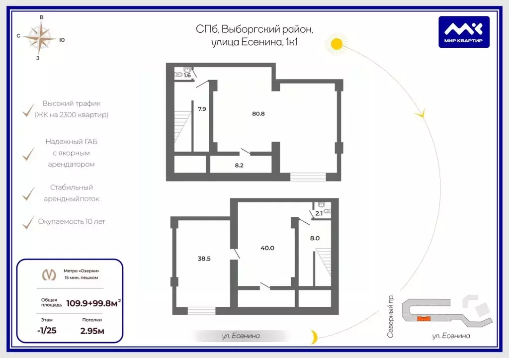Офис в Санкт-Петербург ул. Есенина, 1к1 (210 м) - Фото 2