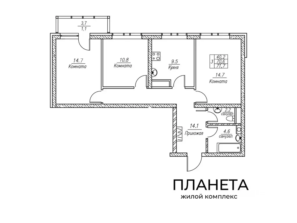 3-к кв. Кемеровская область, Новокузнецк Уфимская ул, 6 (71.7 м), Купить  квартиру от застройщика в Новокузнецке, ID объекта - 30062157470