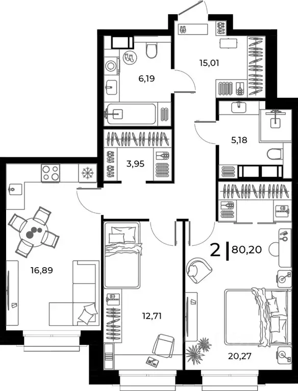 2-к кв. Пензенская область, Заречный Братская ул., 8 (80.2 м) - Фото 1