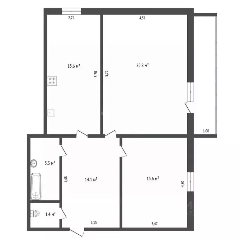 2-к кв. Амурская область, Благовещенск Тенистая ул., 91 (77.8 м) - Фото 2