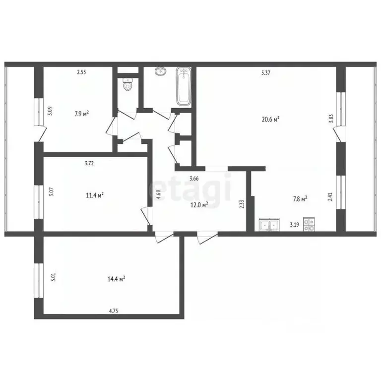 3-к кв. Вологодская область, Череповец Вологодская ул., 37 (78.9 м) - Фото 2