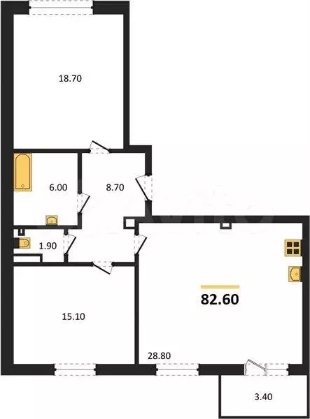 2-к. квартира, 82,6 м, 4/8 эт. - Фото 1
