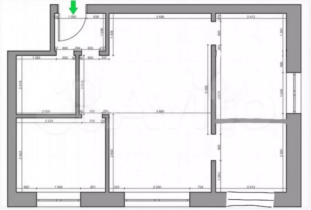 3-к. квартира, 42 м, 2/5 эт. - Фото 1