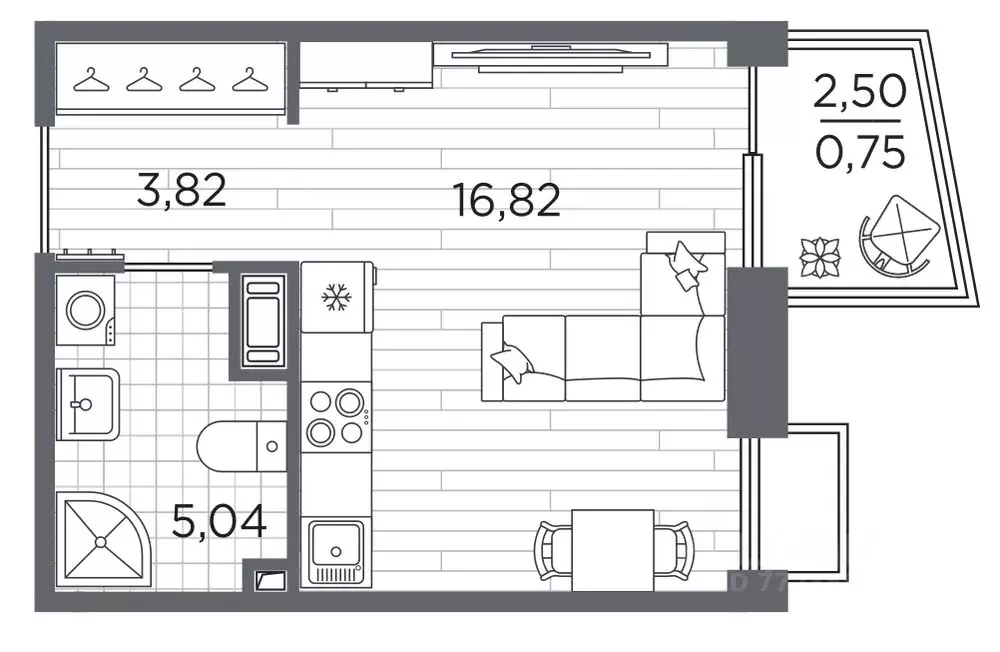 Студия Санкт-Петербург Полюстровский просп., 87 (26.43 м) - Фото 1