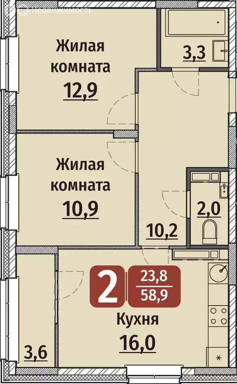 2-комнатная квартира: Чебоксары, улица Энергетиков, поз6 (60.7 м) - Фото 0