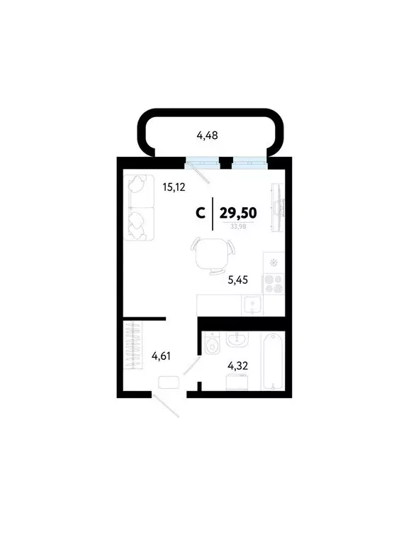 Квартира-студия: Тюмень, улица Ильи Кургузова, 2 (29.5 м) - Фото 0