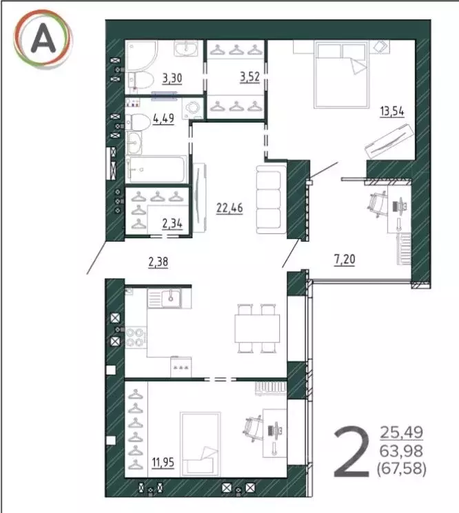 2-к кв. Брянская область, Брянск ул. Ульянова, 24 (67.58 м) - Фото 1