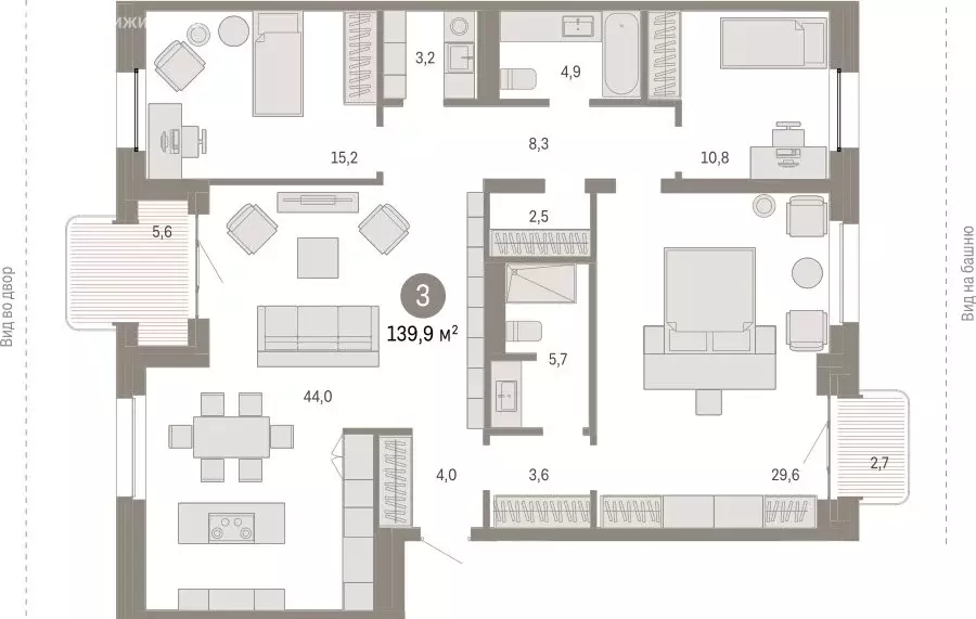 3-комнатная квартира: Новосибирск, Зыряновская улица, 53с (140.25 м) - Фото 0