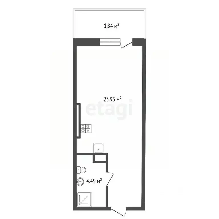 Студия Калининградская область, Зеленоградск ул. Гагарина, 87 (30.3 м) - Фото 2