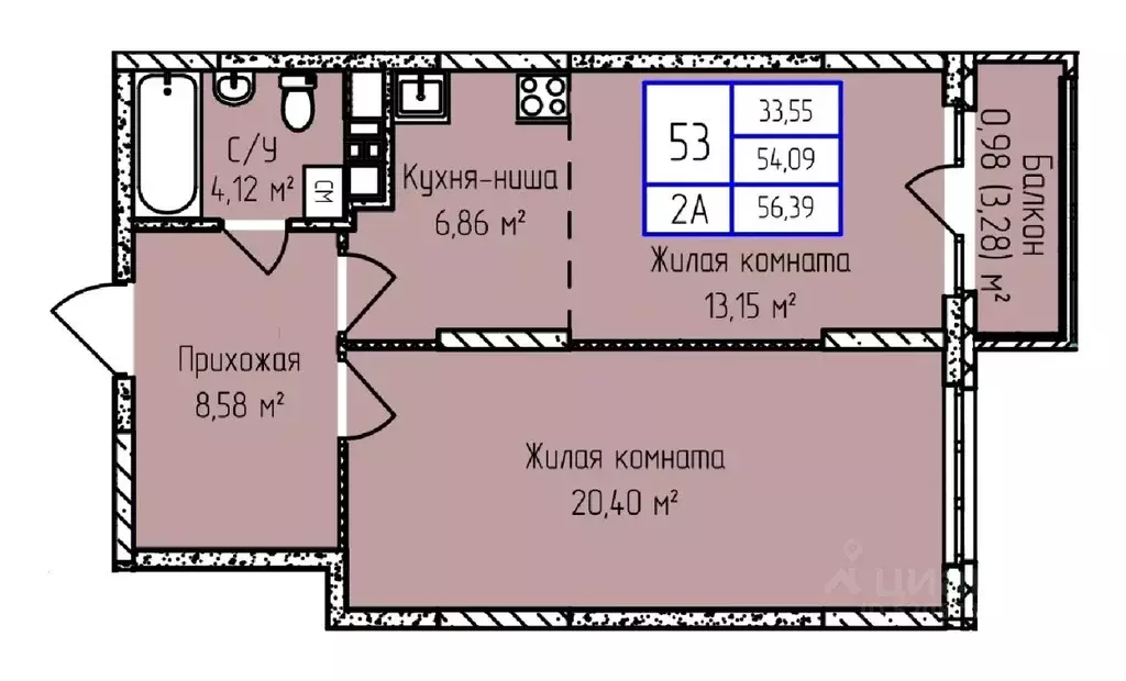 2-к кв. Удмуртия, Ижевск ул. Героя России Ильфата Закирова, 20А (56.39 ... - Фото 0