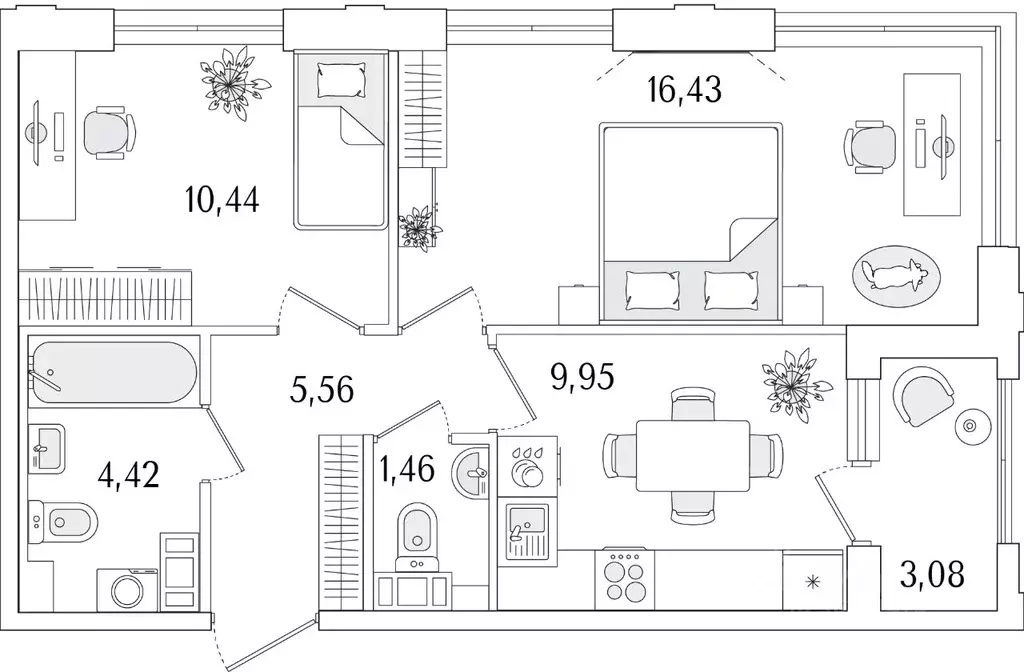 2-к кв. Санкт-Петербург ул. Фучика, 12к2Г1 (49.8 м) - Фото 0