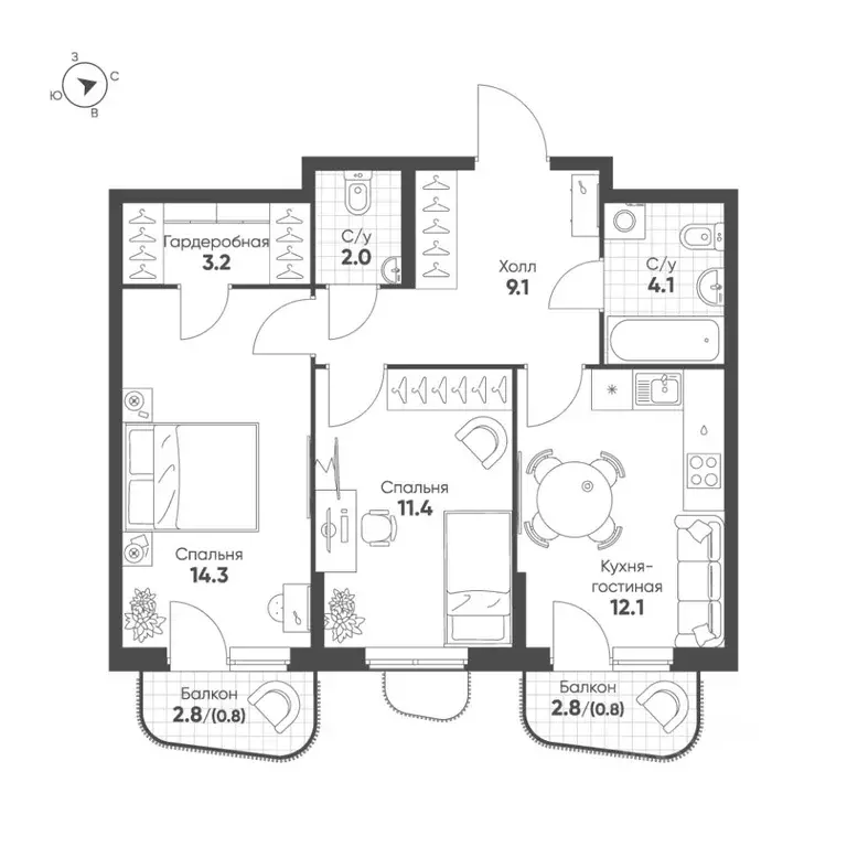 2-к кв. Свердловская область, Екатеринбург Солнечный жилрайон,  (57.8 ... - Фото 1