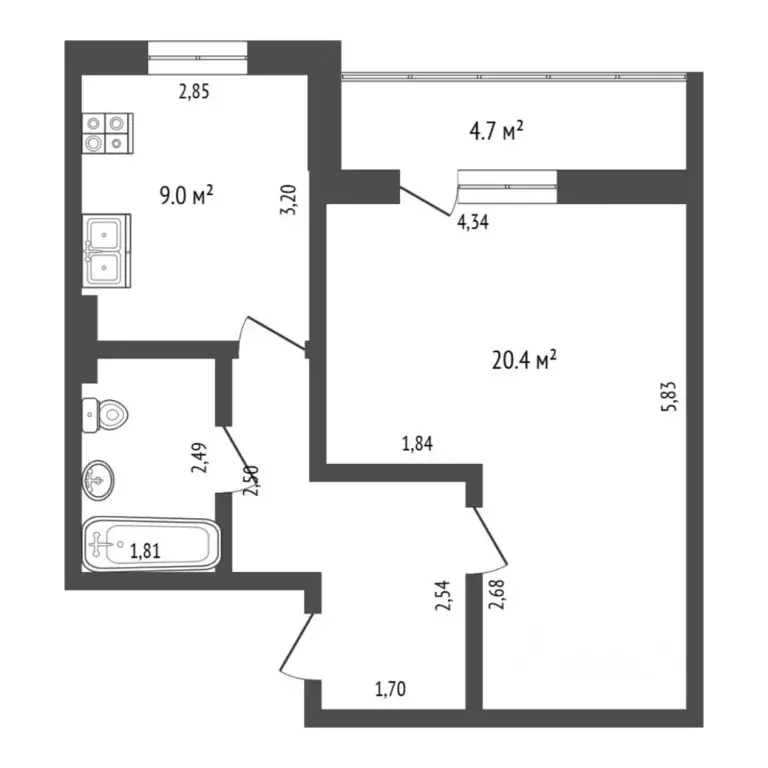 1-к кв. Тюменская область, Тюмень Солнечный проезд, 22 (40.3 м) - Фото 2
