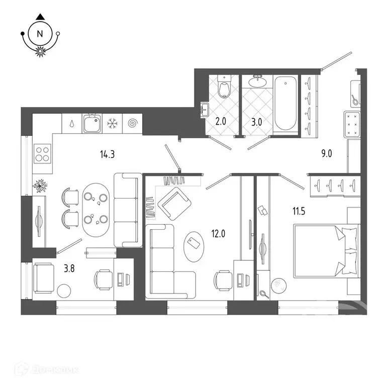 Продаётся 2-к квартира, 53.9 м - Фото 1