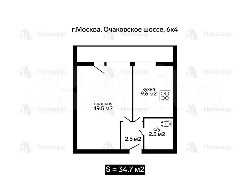 1-к. квартира, 34,7 м, 4/16 эт. - Фото 0