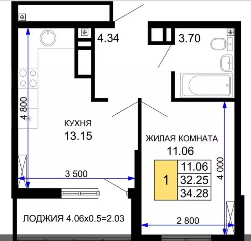 1-к кв. Краснодарский край, Краснодар Воронежская ул., 47/10 (34.3 м) - Фото 0