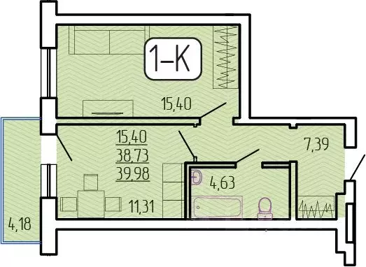 1-к кв. Бурятия, Улан-Удэ 129-й мкр,  (39.98 м) - Фото 1