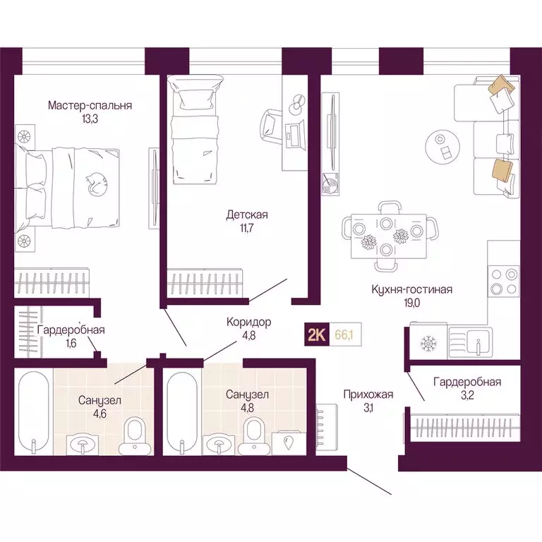 2-комнатная квартира: Нижний Новгород, Нижегородский район (66.1 м) - Фото 1