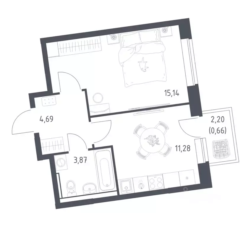1-к кв. Москва № 103 кв-л, Подольские Кварталы жилой комплекс (35.64 ... - Фото 1