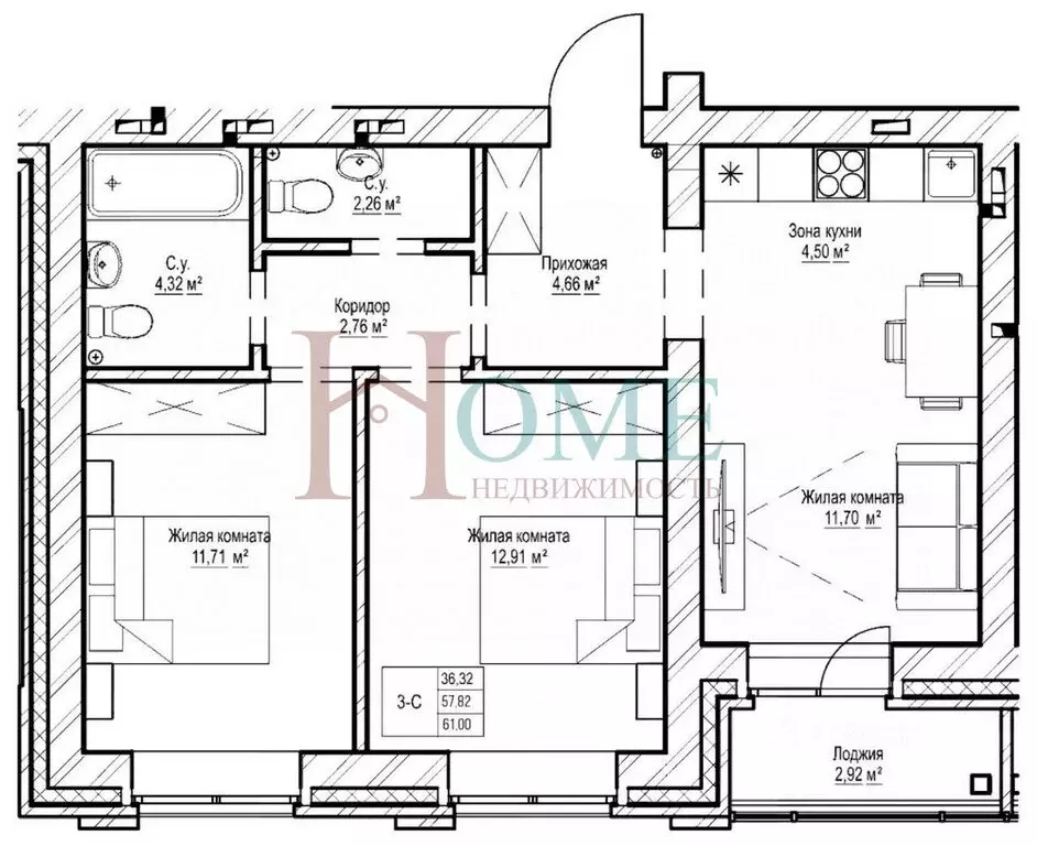 3-комнатная квартира: Новосибирск, Фабричная улица, 65 (61 м) - Фото 1