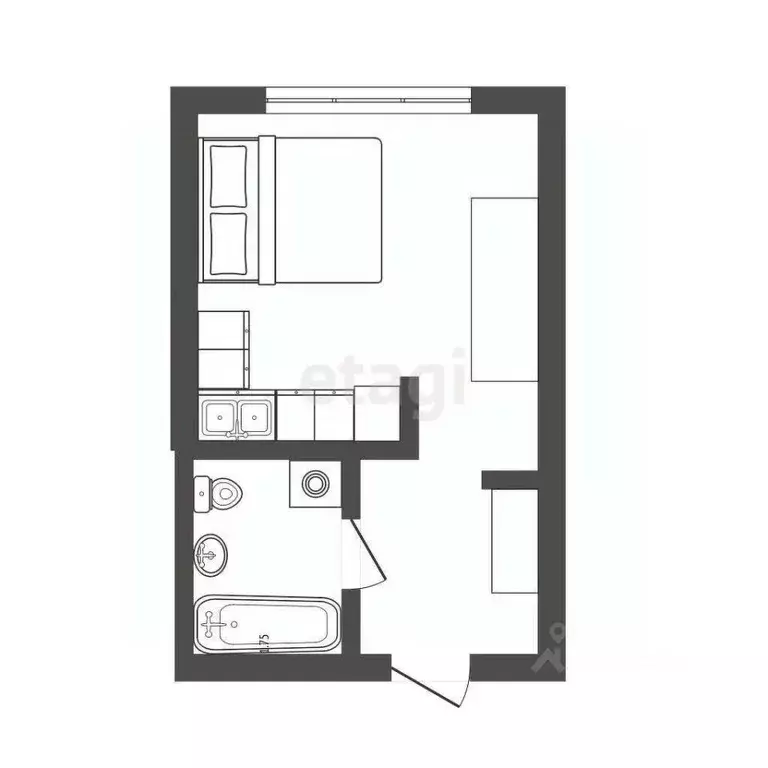 Студия Тюменская область, Тюмень ул. Новоселов, 105 (27.6 м) - Фото 2
