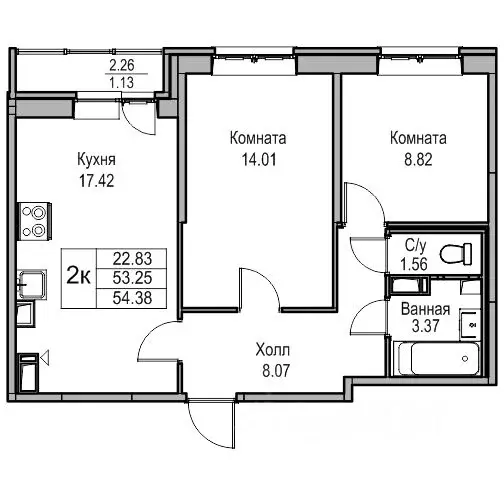 2-к кв. Санкт-Петербург ул. Ивинская, 19к1 (53.8 м) - Фото 0