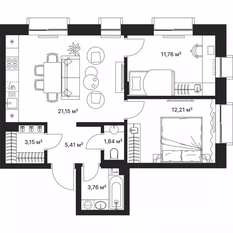 2-комнатная квартира: Киржач, улица Свердлова, 10А (60 м) - Фото 1