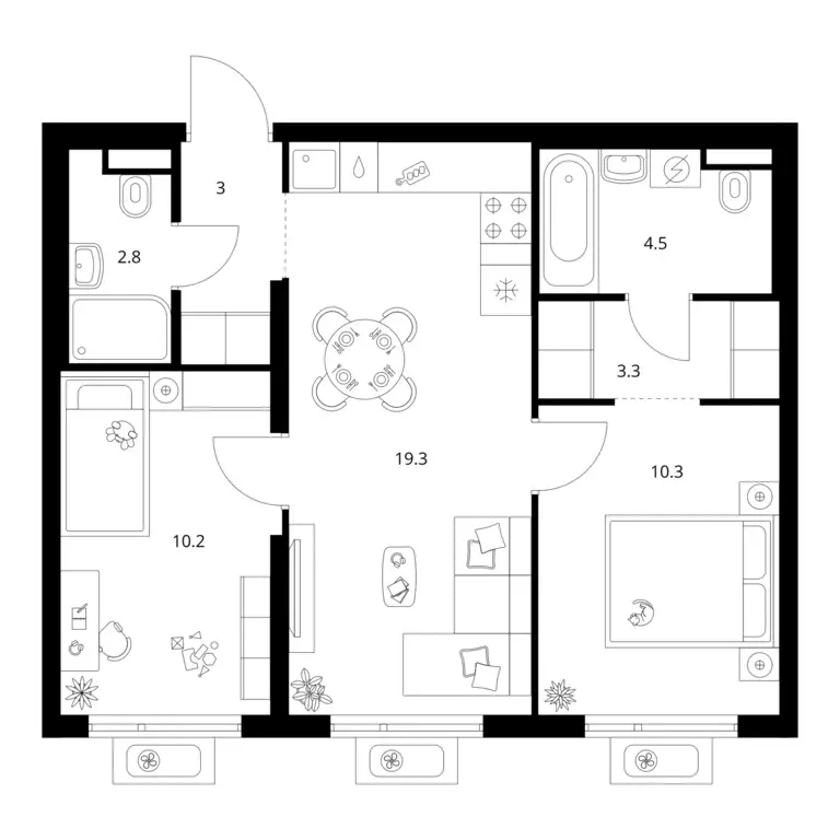 2-к квартира, 53.4 м - Фото 0